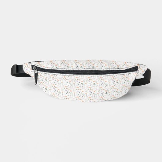 Witte en perzik Wildbloemen op witte Fanny Pack Heuptasje (Voorkant)