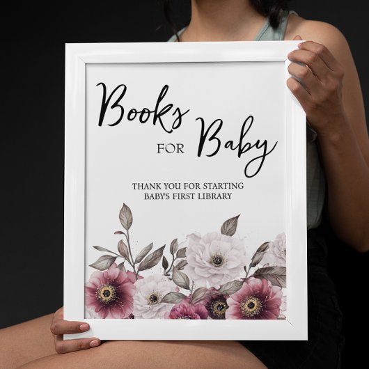 Witte en Plum Bloemen Boeken voor Baby Sign Poster