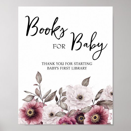 Witte en Plum Bloemen Boeken voor Baby Sign Poster (Voorkant)