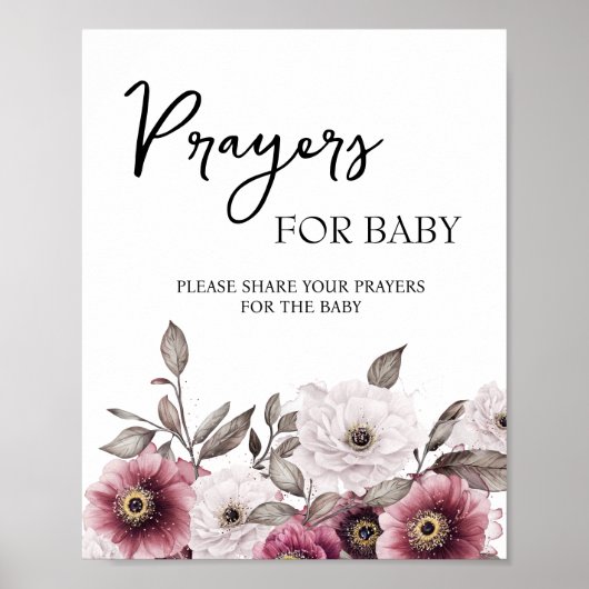Witte en Plum Bloemen Gebed voor Baby Sign Poster (Voorkant)