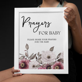Witte en Plum Bloemen Gebed voor Baby Sign Poster