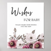 Witte en Plum Bloemen Wensen voor Baby Sign Poster (Voorkant)