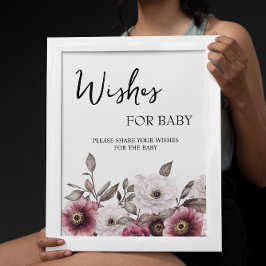 Witte en Plum Bloemen Wensen voor Baby Sign Poster