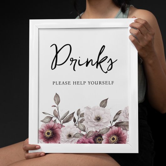Witte en Pruim Bloemen Drinken Baby shower Poster