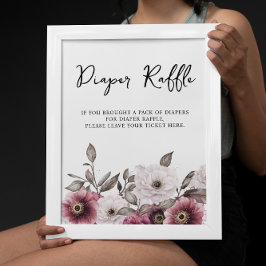 Witte en Pruim Bloemenluier Raffle Baby shower Poster