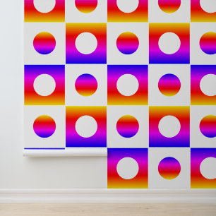 Witte en regenboogkleuren Geruite Stippen Kunstpat Behang