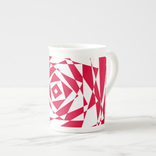 Witte en Rode Abstracte Illusie Bone China Mok (Voorkant rechts)