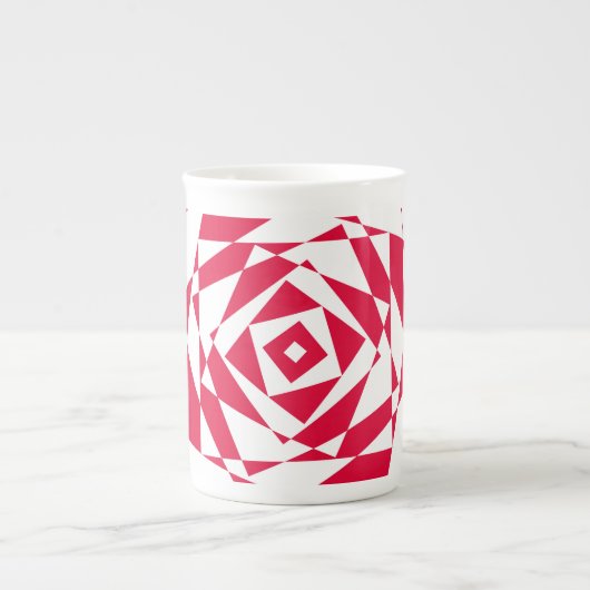 Witte en Rode Abstracte Illusie Bone China Mok (Voorkant)