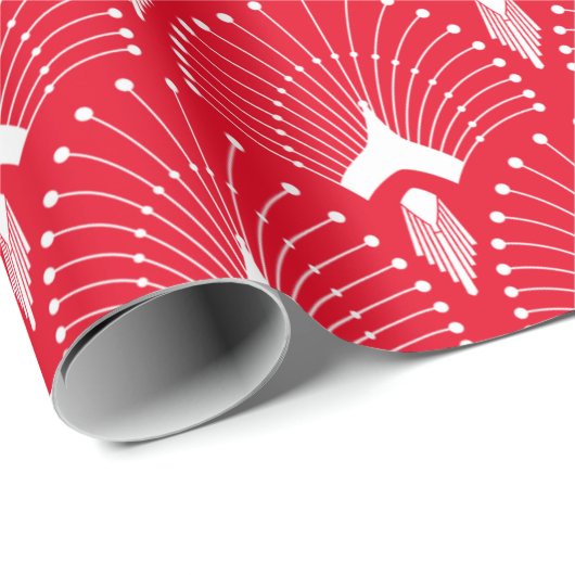 Witte en rode art-deco-patronen cadeaupapier (Rol Hoek)