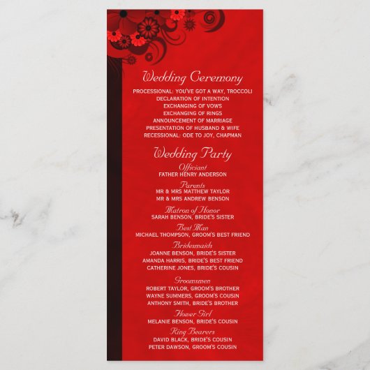 Witte en Rode Bloemen Bruiloft Programma Sjablonen (Achterkant)