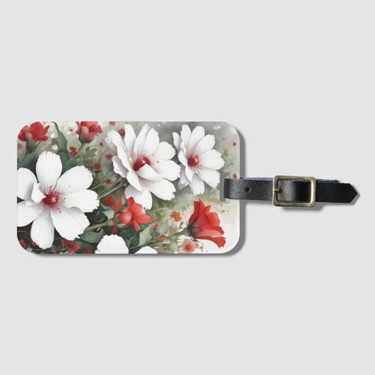 Witte en rode bloemen Elegante Waterverf Bagagelabel (Voorkant (horizontaal))