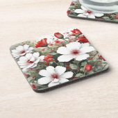Witte en rode bloemen Elegante Waterverf Bier Onderzetter (Linkerzijde)