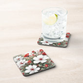 Witte en rode bloemen Elegante Waterverf Bier Onderzetter (Rechterzijde)