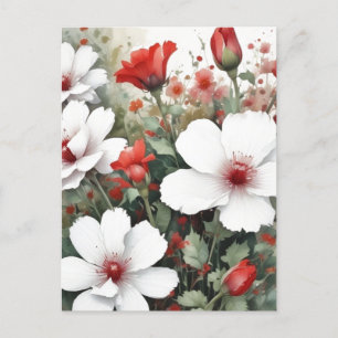 Witte en rode bloemen Elegante Waterverf Briefkaart