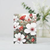 Witte en rode bloemen Elegante Waterverf Briefkaart (Staand voorkant)