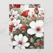 Witte en rode bloemen Elegante Waterverf Briefkaart (Voorkant / Achterkant)