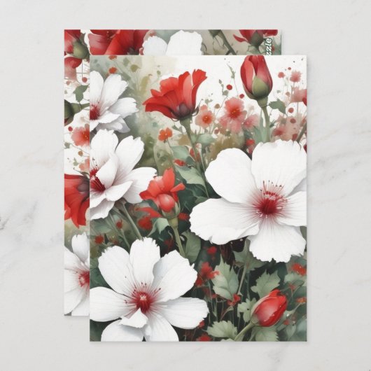 Witte en rode bloemen Elegante Waterverf Briefkaart (Voorkant / Achterkant)