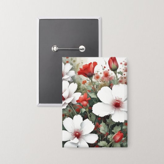 Witte en rode bloemen Elegante Waterverf Button (Voorkant / Achterkant)