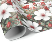 Witte en rode bloemen Elegante Waterverf Cadeaupapier (Rol Hoek)