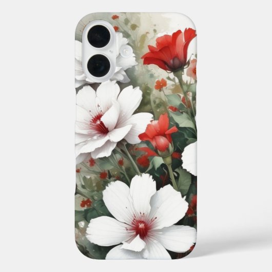 Witte en rode bloemen Elegante Waterverf Case-Mate iPhone Case (Achterkant)
