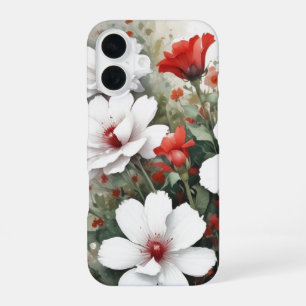 Witte en rode bloemen Elegante Waterverf iPhone 16 Hoesje