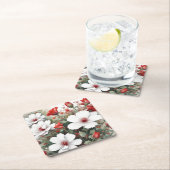 Witte en rode bloemen Elegante Waterverf Kartonnen Onderzetters (Insitu)