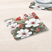 Witte en rode bloemen Elegante Waterverf Kartonnen Onderzetters (Schuin)