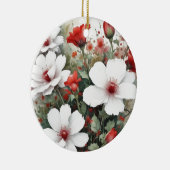 Witte en rode bloemen Elegante Waterverf Keramisch Ornament (Rechts)