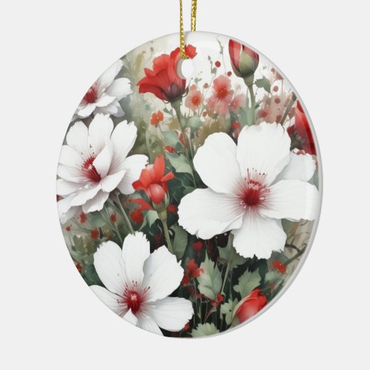 Witte en rode bloemen Elegante Waterverf Keramisch Ornament (Links)