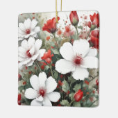 Witte en rode bloemen Elegante Waterverf Keramisch Ornament (Links)
