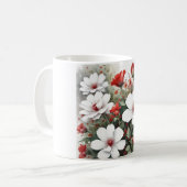 Witte en rode bloemen Elegante Waterverf Koffiemok (Voorkant links)