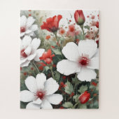 Witte en rode bloemen Elegante Waterverf Legpuzzel (Verticaal)