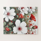 Witte en rode bloemen Elegante Waterverf Legpuzzel (Horizontaal)