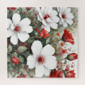 Witte en rode bloemen Elegante Waterverf Legpuzzel (Horizontaal)