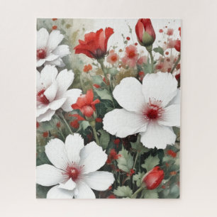 Witte en rode bloemen Elegante Waterverf Legpuzzel