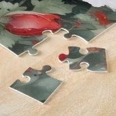 Witte en rode bloemen Elegante Waterverf Legpuzzel (Zijkant)