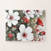 Witte en rode bloemen Elegante Waterverf Legpuzzel (Horizontaal)
