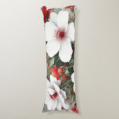 Witte en rode bloemen Elegante Waterverf Lichaamskussen (Voorkant Verticaal)