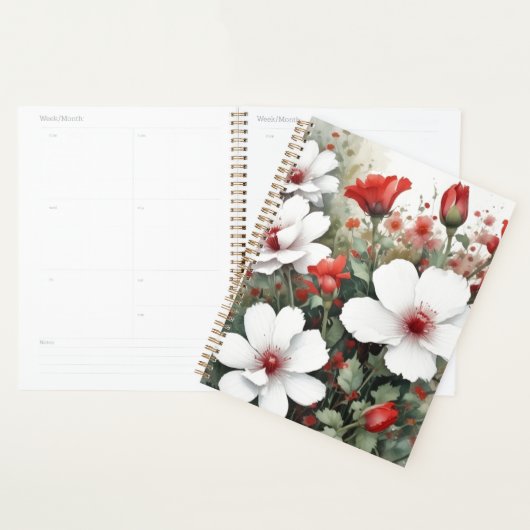 Witte en rode bloemen Elegante Waterverf Planner (Display)