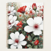 Witte en rode bloemen Elegante Waterverf Planner (Voorkant)