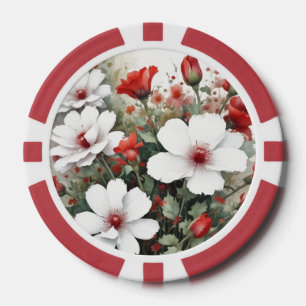Witte en rode bloemen Elegante Waterverf Poker Chips