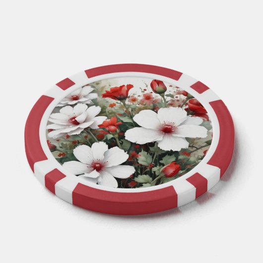 Witte en rode bloemen Elegante Waterverf Poker Chips (Enkel)