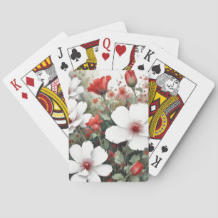 Witte en rode bloemen Elegante Waterverf Pokerkaarten