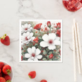 Witte en rode bloemen Elegante Waterverf Servet (Insitu)