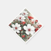 Witte en rode bloemen Elegante Waterverf Servet (Hoek)