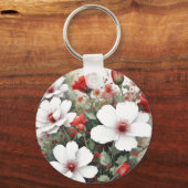 Witte en rode bloemen Elegante Waterverf Sleutelhanger (Achterkant)