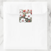 Witte en rode bloemen Elegante Waterverf Vierkante Sticker (Tas)
