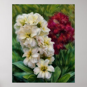 Witte en Rode Bloemen Tuin Bloemschilderkunst Post Poster