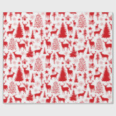 Witte en rode bosrijke rendieren cadeaupapier (Vlak)