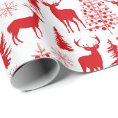 Witte en rode bosrijke rendieren cadeaupapier (Rol Hoek)